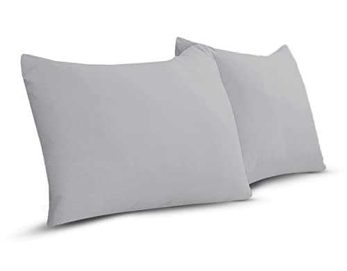 Image of A ATH COLLECTION 100% Egyptian Cotton Pair OF Pillowcases 200 Thread Count Soft Pillow Cases 2 Pack (Silver)