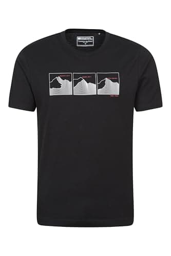 Image of Mountain Warehouse 3 Peaks Mens Tee - Cotton Casual Top, Lightweight, Breathable - for Walking, Outdoors & Daily Use Jet Black (3 Peaks) XS