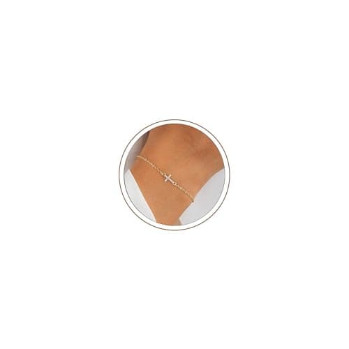 Image of Turandoss Gold Cross Bracelets for Women Girls Trendy - Dainty 14K Gold Plated Cubic Zirconia Bracelet Personalized Christian Christening Gifts for Girls Women