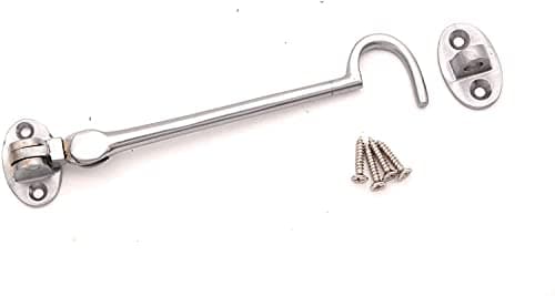Image of Infinity Decor Solid Brass Cabin Hook and Eye Silent Catch 150mm Door Window Shed Gate Latches in Satin Chrome Finish