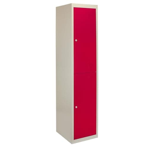 Image of Monster Shop 2 Door Metal Storage Lockers, Flatpack Red & Grey Steel Lockable Unit, Staff Gym School Changing