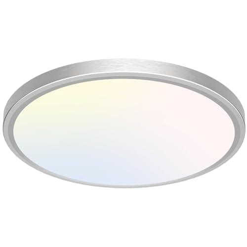 Image of libtit 33CM Flush Mount Ceiling Light, 24W 2400Lm Bright Light Fixture Brushed Nickel, Adjustable 3000K/4000K/6500K 3 Colour Temperature Ceiling Lamp for Bathroom Bedroom Kitchen