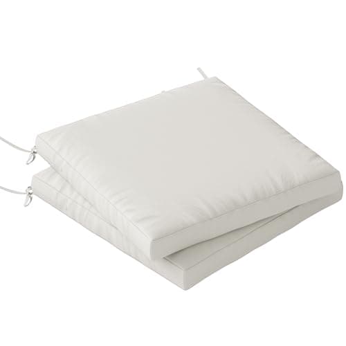 Image of Outsunny Garden Chair Cushions Set of 2, Waterproof Patio Seat Cushions with High-density Foam and Ties, Non-Slip Washable Garden Seat Pads for Outdoor Furniture, Dining Chair, 50x50cm, Cream White
