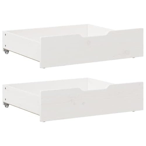Image of vidaXL Under-Bed Drawers – White Solid Wood Pine Storage Boxes - x2 – Ideal Space-Saving Solution for Bedside Tidy - With Wheels - 65x55x16 cm