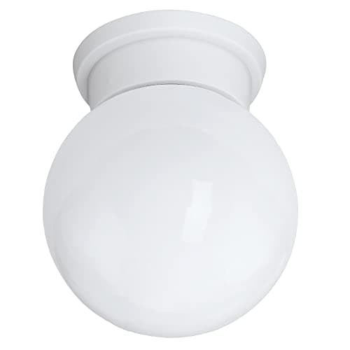 Image of Britalia White & Opal Glass Globe Shade Vintage Round Flush Ceiling Light | 16cm Diameter | 1 x ES E27 Lamp Required | UK Approved | Vintage Frosted