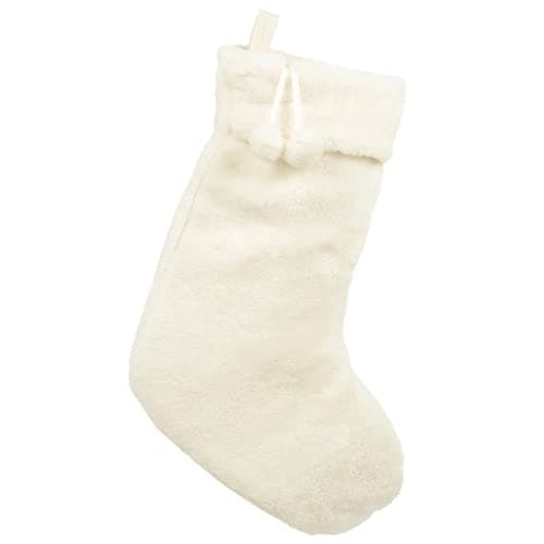 Image of Mr Crimbo Christmas Stocking Luxury Faux Fur Hanging Decoration 60cm - Cream