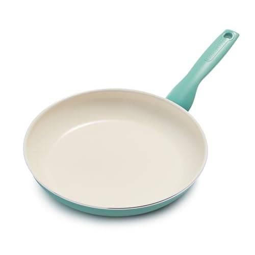 Image of GreenPan Rio Healthy Ceramic Non-Stick 26cm Frying Pan Skillet, PFAS Free, Stay-Cool Handle, Oven Safe up to 160°C, Dishwasher Safe, Turquoise & Cream