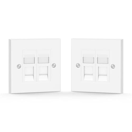 Image of VCE RJ45 Socket Cat6 Ethernet Wall Socket Double Port Faceplate Flat Wall Plate for CAT6/CAT5E/CAT5 Network Cable with Keystone Jack Modular 2 Sets