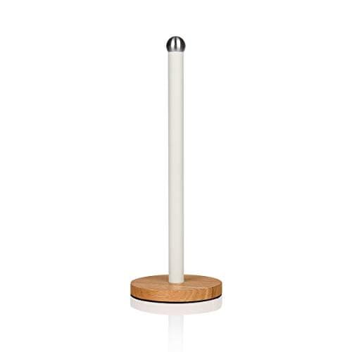 Image of Swan SWKA17511WHTN Nordic Scandi Towel Pole/Kitchen Roll Holder with Non-Slip Wooden Base, Cotton White, Steel, Holds 1