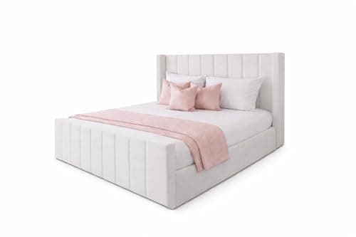 Image of Royal Wingback Bed Frame | Double King SuperKing Size | Fully Upholstered Luxury Bed | Optional Gas Lift & Mattress (Cream Plush, Small Double 4ft Bed Frame)
