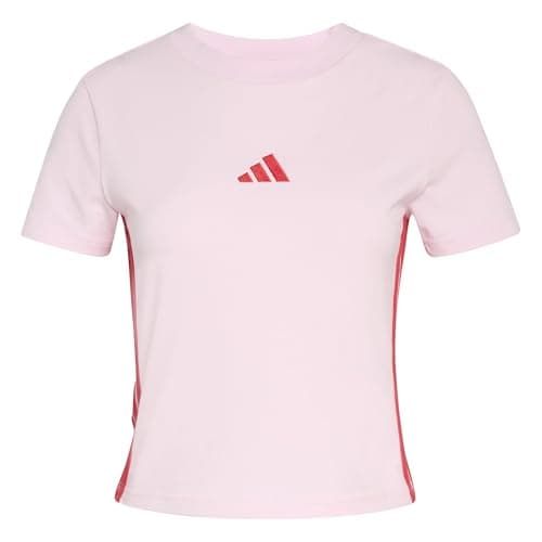 Image of adidas Women's Essentials 3 Stripes Slim Baby T-Shirt, Clear Pink/Pure Ruby, M