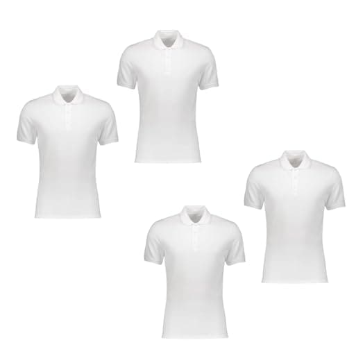 Image of NIYS Pack of 2 Boys Girls Age 4 to 14 Years School Uniform Polo White, Grey, Sky Blue Plain Short Sleeve Shirts Sports Wear (UK, Age 9, 10 Years, Regular, Pack of 4 White)
