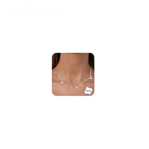 Image of RANKEEF Silver Necklaces For Women With Cubic Zirconia S925 Sterling Silver Necklace Adjustable Butterfly Silver Necklace Sterling Silver Necklace For Women