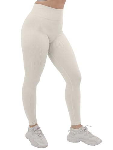 Image of Super Eagle® High Waisted Ribbed Legging for Womens Seamless Soft Stretchy Tummy Control Leggings Gym Workout Fitness Yoga Running Pant