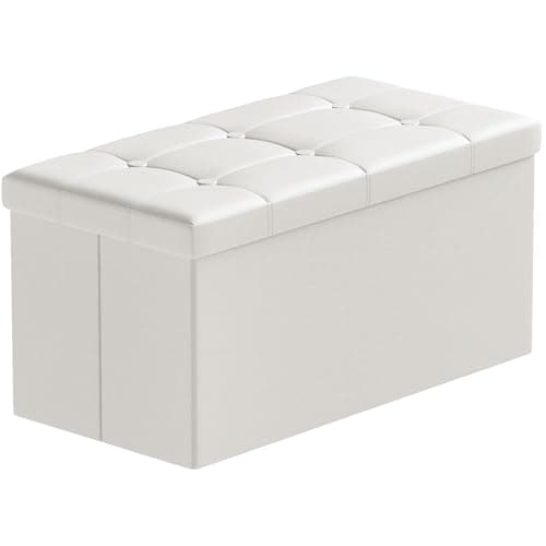 Image of BRIAN & DANY Faux Leather Folding Ottoman Storage Bench, Storage Chest, Perfect Toy and Shoe Chest, Storage Ottoman with Cover, White, 80 x 40 x 40 cm
