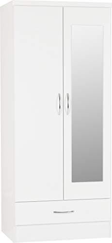 Image of Seconique Nevada Mirrored 2 Door Wardrobe in White Gloss