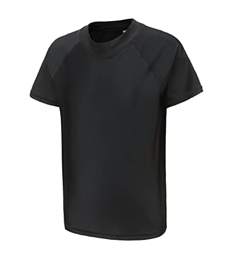 Image of Rash Vest Boys Short Sleeve Swimsuit Kids Swim Top Boys Rash Guard Age 13-14 Years Black