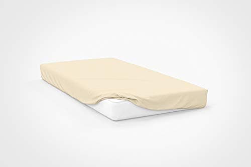 Image of Belledorm Ivory Jersey Fitted Sheet + Pillowcase Set, 100% Jersey Cotton (King Size) To fit Mattress 15cm – 25cm