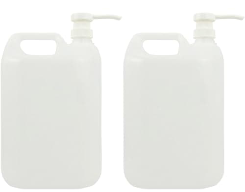 Image of Lucemill Empty 5 Litre (5L) Natural HDPE Plastic Jerrycans & Ketchup Sauce Lotion Pump Dispensers (2)