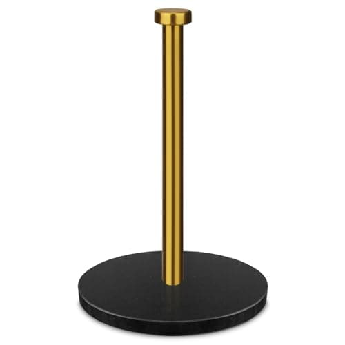 Image of Paper Towel Holder Countertop with 18cm Weighted Marble Base Modern Standing Kitchen Roll Holder with Stainless Steel Stand, Paper Towel Holder for Kitchen and Bathroom (Brushed Gold)