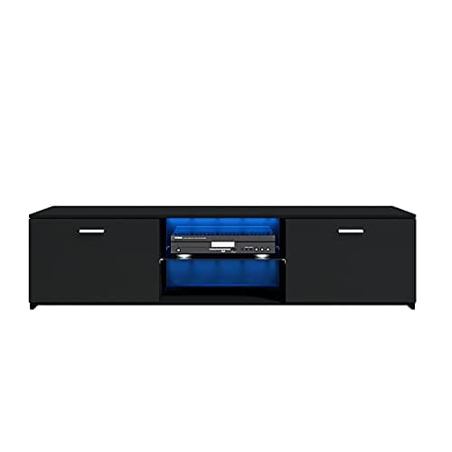 Image of Panana 1600mm TV Stand Unit Cabinet Stand Two Doors Sideboard with RGB LED Lights for TVs 22inch to 65inch (Black)