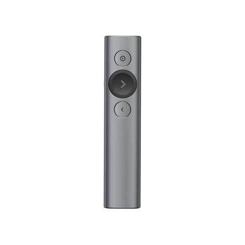 Image of Logitech Spotlight Wireless Presentation Remote, 2.4 GHz and Bluetooth, USB-Receiver, Digital Laser Pointer, 30-Meter Operating Range, Dual Connectivity, Timer, PC/Mac/Android/iOS - Grey