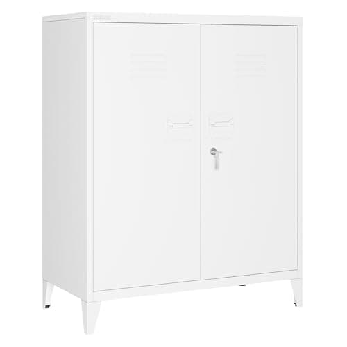 Image of Atahome Metal Cabinet Storage Cupboard Lockable Steel Cabinet Locking Doors, 2 Adjustable Shelves – Home, Office, Garage, Kitchen or Pantry, 100 x 80 x 40 cm (H x W x D) Miletus (Miletus, White)