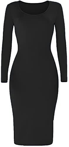 Image of Brezza Ladies Womens Plain Long Sleeve Scoop Neck Stretch Bodycon Maxi Midi Dress 8-26 Black