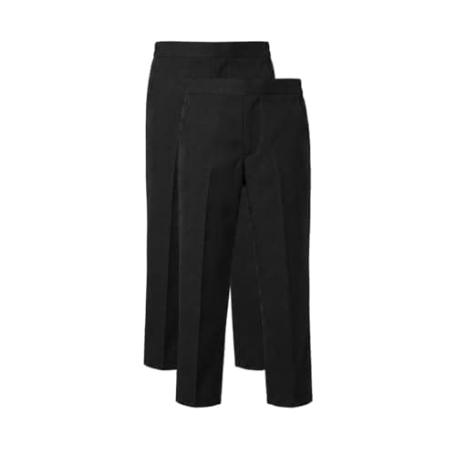 Image of IMFAA Kids School Uniform Trousers/Pants –Pull-On Adjustable Elastic Waist -Grey & Black- No Zip or Hook (UK, Age, 12-13Y, Black P-2)