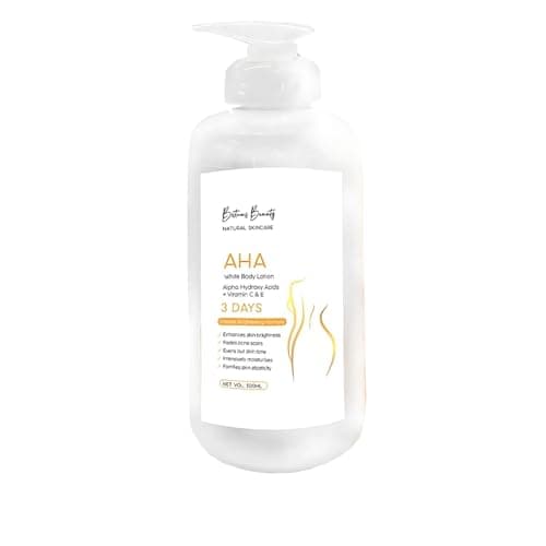 Image of Britains Beauty AHA White Body Lotion with Alpha Hydroxy Acids, Vitamin C & E, Intense Brightening Formula for Smooth & Hydrated Skin – 500ml (White, 500ml)