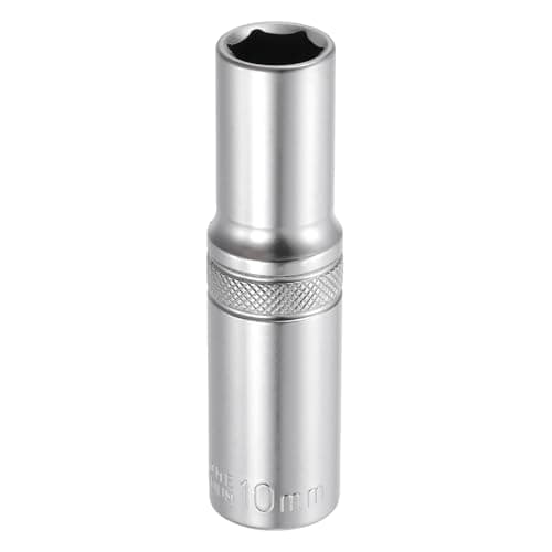 Image of sourcing map 6 Points Deep Socket 3/8" Drive 10mm Deep Metric CR-V Steel Polished Nickel Plating Impact Sockets 64mm / 2.5" Long Flip Sleeve Tool for Home Auto Nuts Bolts Repair