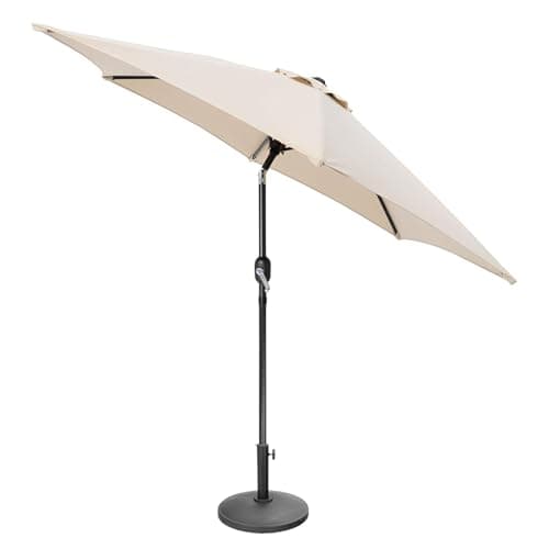 Image of Harbour Housewares 2.7M Tilting Garden Parasol and Base Set – Natural - Crank Handle Patio Umbrella Outdoor Sun Shade Adjustable 30° Tilt UPF50+ UV Protection Water-Resistant with Air Vent & Carry Bag