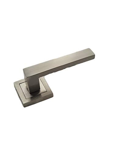 Image of Golden Grace Delta Door Handles on Square Rose in Satin Stainless Steel Finish, Complete with Fixing Screws -1 Pair