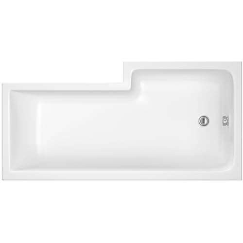 Image of Balterley 1500 x 850mm L Shape Shower Bath with Legs & Overflow, Single Ended Gloss White Soaking Shower Bath, Acrylic Baths for Bathrooms, Left Hand Square with Wider End, Adjustable Leg Set (White)