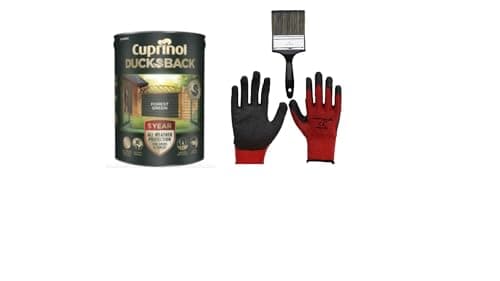Image of FAB INT PRODUCTS Cuprinol Ducksback 5 Year Waterproof for Sheds and Fences, 5L, Include Glove L, 4" Brush, (Forest Green)