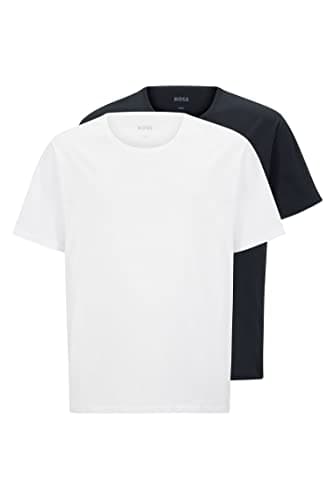 Image of BOSS Mens B-TShirtRN 2P Comfor Two-Pack of Cotton Underwear T-Shirts with Embroidered Logos Blue