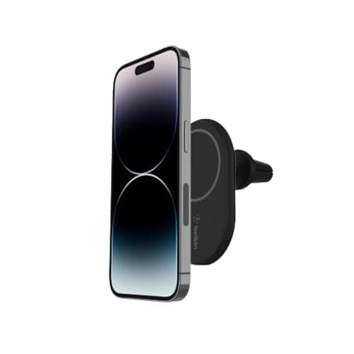 Image of Belkin BoostCharge Magnetic Wireless Car Charger, MagSafe-compatible magnetic car vent phone mount for iPhone 17, Air, 16, 15, 14, 13, 12, Pixelsnap and More (Cable Included)