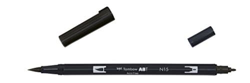 Image of Tombow ABT-N15-1P Fibre Tip Dual Brush Pen with Two Tips, Blistered Black