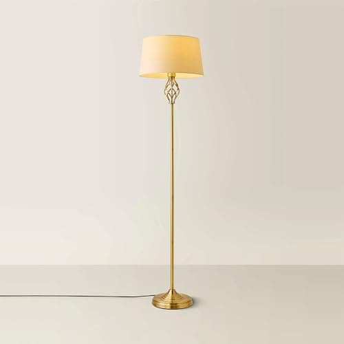 Image of MiniSun | Antique Brass Barley Twist Floor Lamp with a Beige Tapered Light Shade | Floor Lamps & Torchieres, Home Décor & Improvement Essential