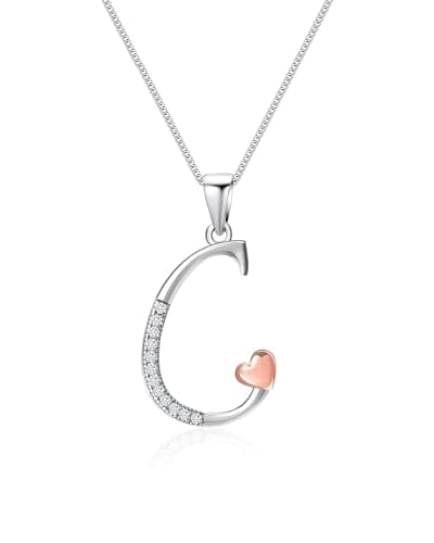 Image of Mesovor 925 Sterling Silver Initial Necklace for Women, Dainty Sterling Silver Letter Cubic Zirconia Necklace Jewelry Gifts for family Mother Sister Wife (Letter-C)