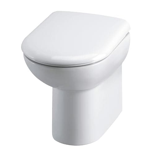 Image of Balterley Comfort Height D Shape Back to Wall Toilet Pan, Back to Wall Toilet Unit, Space Saving Toilets for Bathroom, Easy to Clean BTW Toilets for Bathrooms - 370mm x 545mm x 445mm (White)