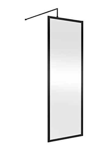 Image of nuie WRFBP1870 Modern Bathroom Full Outer Frame 8mm Toughened Safety Glass 1850mm Wetroom Screen & Support Arm, 700mm, Satin Black