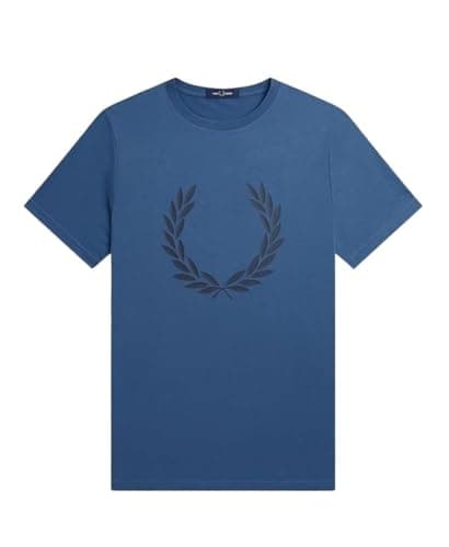 Image of Fred Perry Mens Unisex Laurel Wreath T Shirt M4725 100% Cotton Midnight Blue Size Medium