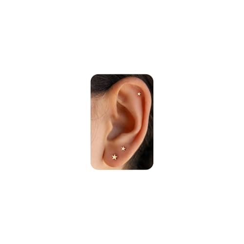 Image of PRTGL Flat Back Earrings - 14K Gold Plated Tiny Star Stud Flatback Earrings Dainty Ear Stacks Helix Cartilage Jewelry for Women