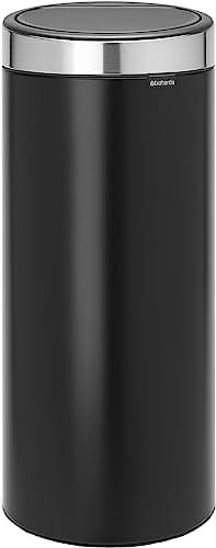 Image of Brabantia 30 L Kitchen Touch Bin New (Matt Black/Matt Steel FPP) Removable Lid, Soft-Touch Open, Easy Clean Rubbish Waste Bin + Free Bin Bags