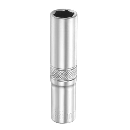 Image of sourcing map 6 Points Deep Socket 1/4" Drive 8mm Deep Metric CR-V Steel Polished Nickel Plating Flip Sleeve 50mm / 2" Extra Long Socket Tool for Home Auto Nuts Bolts Repair