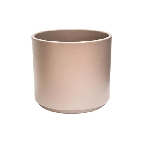 Image of Ivyline Prague Planter in Taupe - Waterproof & Durable - Stylish Indoor Cylindrical Ceramic Flower Houseplant Pot with Matte Finish - H14.5cm x D16cm