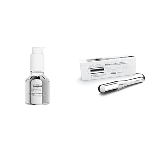Image of L'Oréal Professionnel Steam Hair Straightening & Styling Tool + 3-in-1 Smoothing Treatment, Heat Protection, Anti-Humidity and Frizz Control, For All Hair Types, SteamPod 4 Device & 50ml Treatment