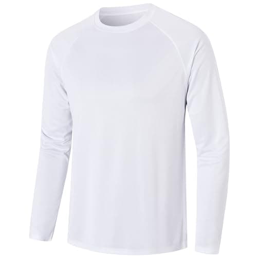 Image of Mens Long Sleeve T-Shirts for Men Sports Gym T Shirts Breathable Quick Dry Athletic Running Performance Activewear Tops(T7510-White-XL)