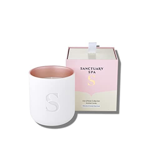 Image of Sanctuary Spa Lily and Rose Candle, Damask Rose, Lily and Palmarosa Scented Ceramic Candle, Natural Shea Wax, 260 g, 45 Hour Burn Time